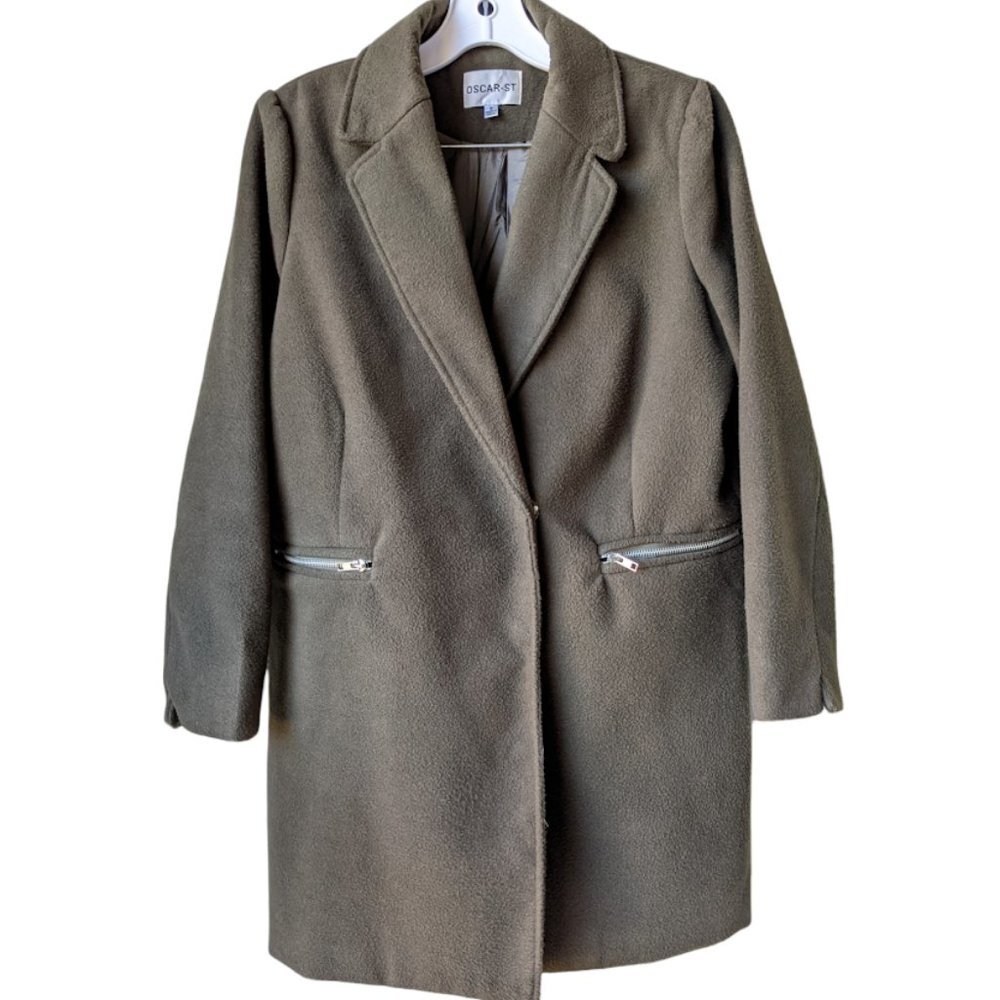 Vintage OSCAR-St Mens Brown Size S Zip Pockets Lined Coat Overcoat Winter VTG